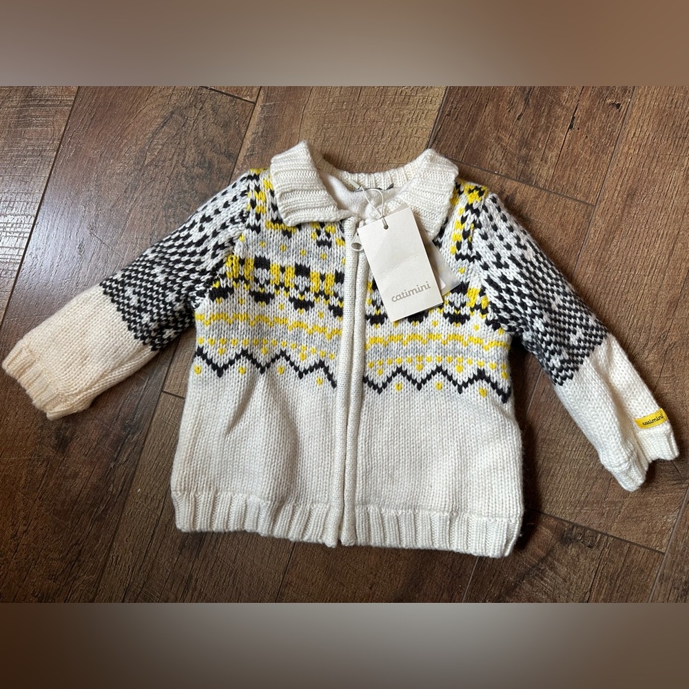 FRANCE Catimini Baby Knit Full Zip Sweater Cardigan Fair Isle Size 12mths